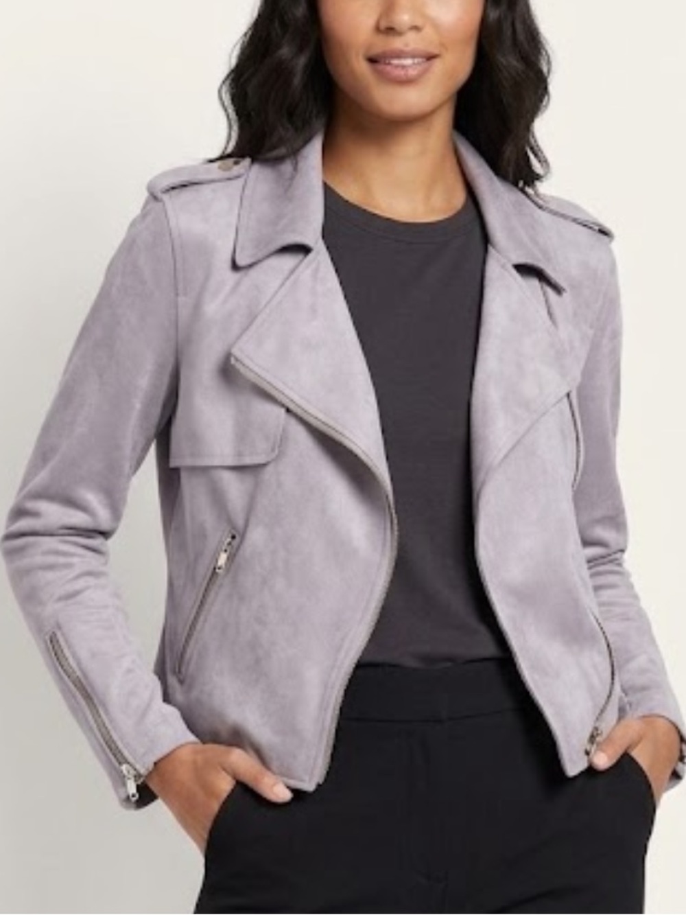🍁🐠CoffeeShop New York Faux Suede Jacket Small | Dove Gray Lavender | Zip Sleeves